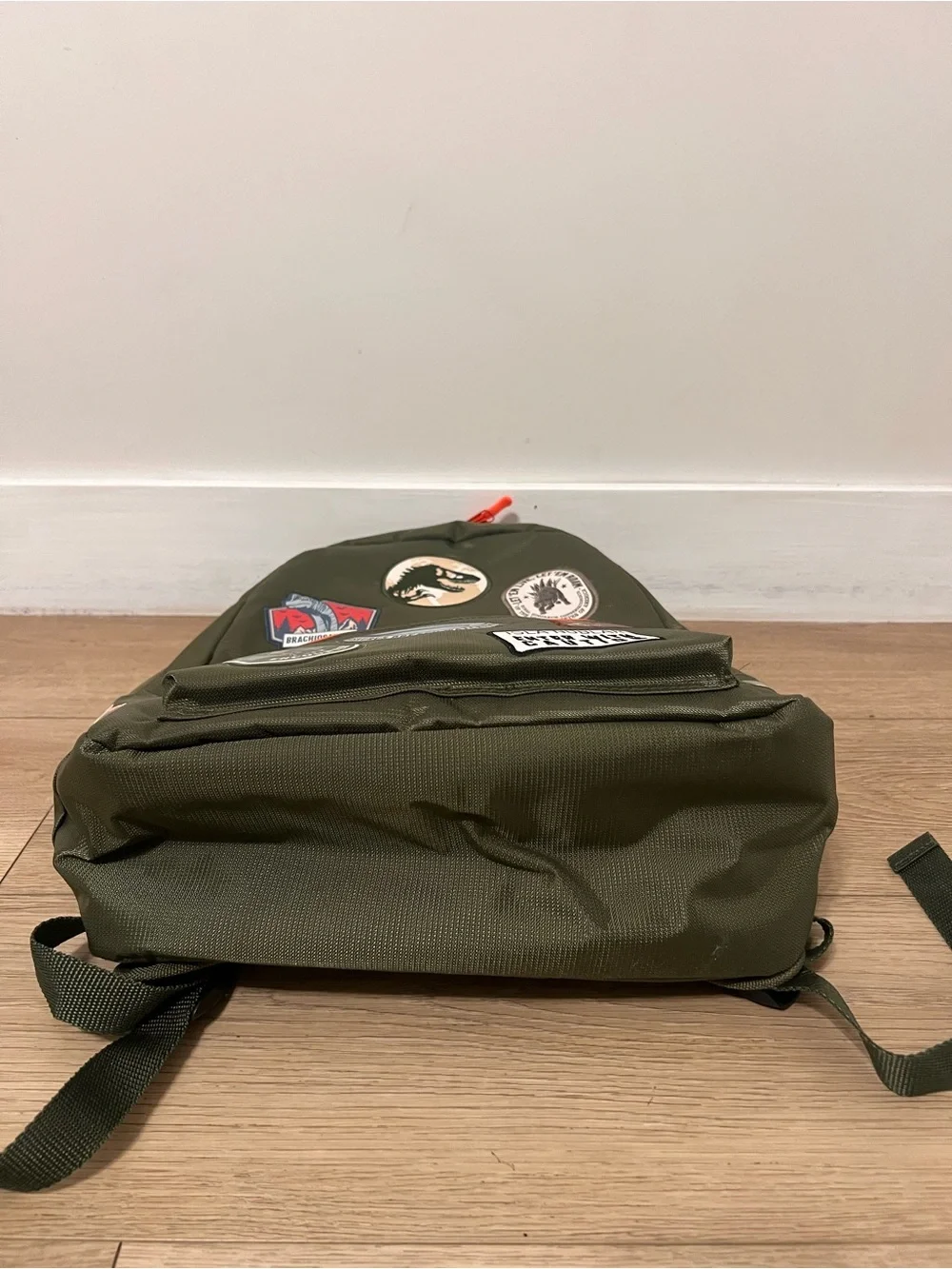 Kids' Olive Green Patch Backpack with Orange Accents